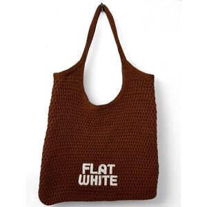 Flat White Los Angeles Brown Knit Tote Bag Embroidered Logo Shoulder Bag